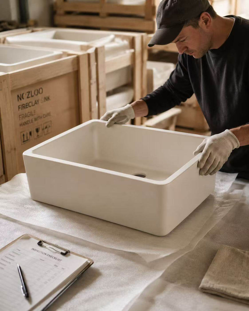 NOZLOO fireclay sinks firing in the kiln at 2,200°F