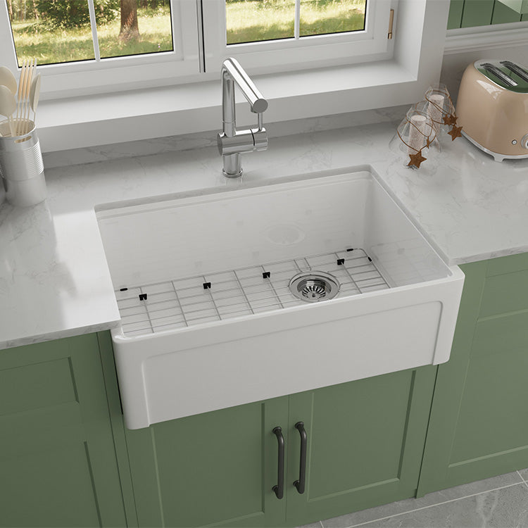 NOZLOO fireclay farmhouse sinks — 30 and 33 inch apron-front workstation sinks