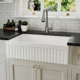 NOZLOO 33" Reversible Fluted Apron Fireclay Farmhouse Sink with Workstation Kit