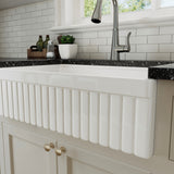 NOZLOO 33" Reversible Fluted Apron Fireclay Farmhouse Sink with Workstation Kit