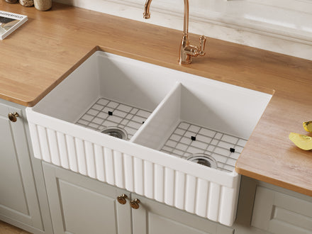 33 inch double bowl fireclay farmhouse sink