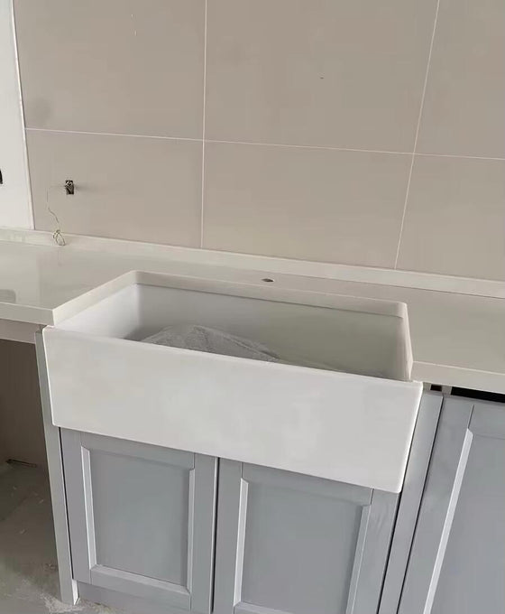 Design preview, white shaker cabinets with marble counter