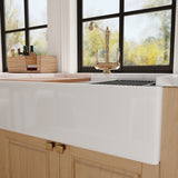 NOZLOO 33" Smooth Apron Fireclay Farmhouse Sink with Workstation Kit