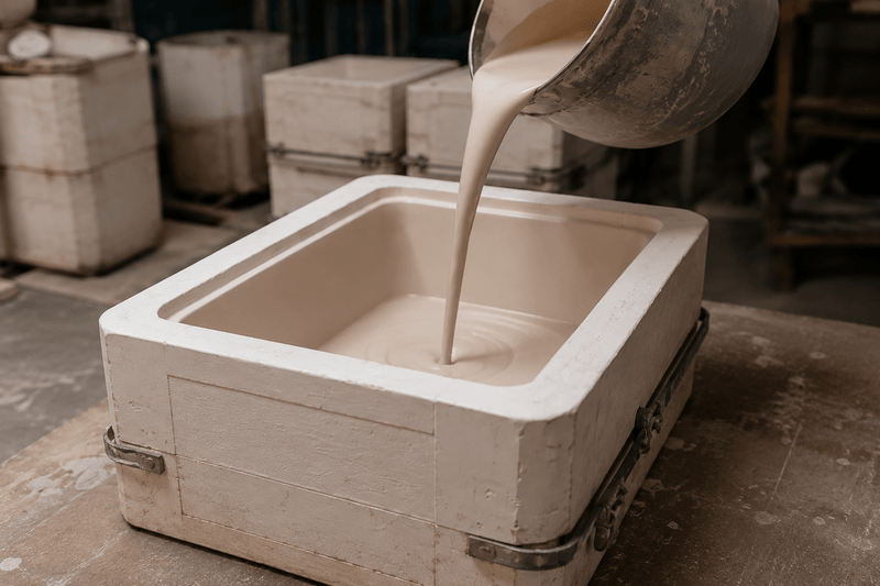 Hand-finishing and glazing a NOZLOO fireclay sink before kiln firing