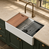 NOZLOO 33" Smooth Apron Fireclay Farmhouse Sink with Workstation Kit