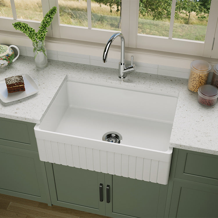 NOZLOO 30 Inch Fireclay Farmhouse Workstation Sink