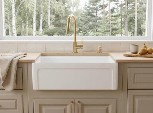 NOZLOO 30" Grooved Apron Fireclay Farmhouse Sink with Workstation Kit