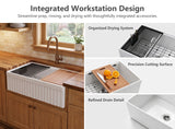 NOZLOO 30" Reversible Apron Fireclay Farmhouse Sink with Workstation Kit
