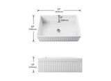 NOZLOO 33 inch fluted apron fireclay farmhouse sink dimensions 33 x 20 x 10 with 9 inch interior bowl depth