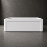NOZLOO 30" grooved apron fireclay farmhouse sink (NZ-105W3020), front view of the recessed-panel apron in glossy white fireclay