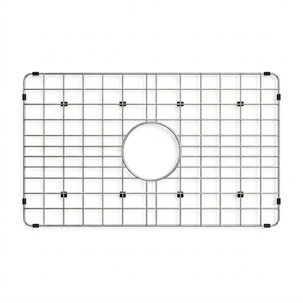 Stainless steel bottom grid that sits on the sink floor to elevate dishes and protect the fireclay glaze from scratches