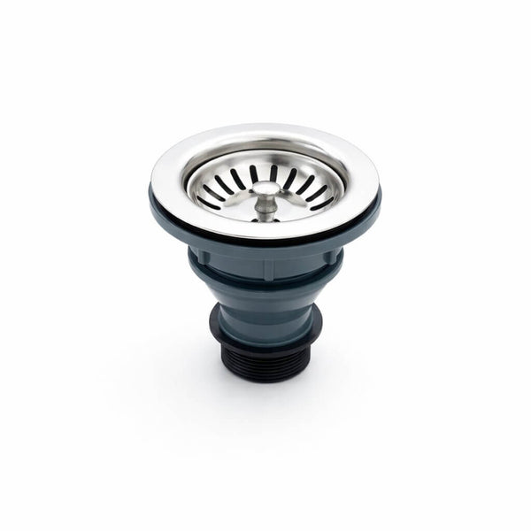 3.5-inch stainless steel basket strainer drain assembly included with the workstation sink, ready to install with no extra parts needed